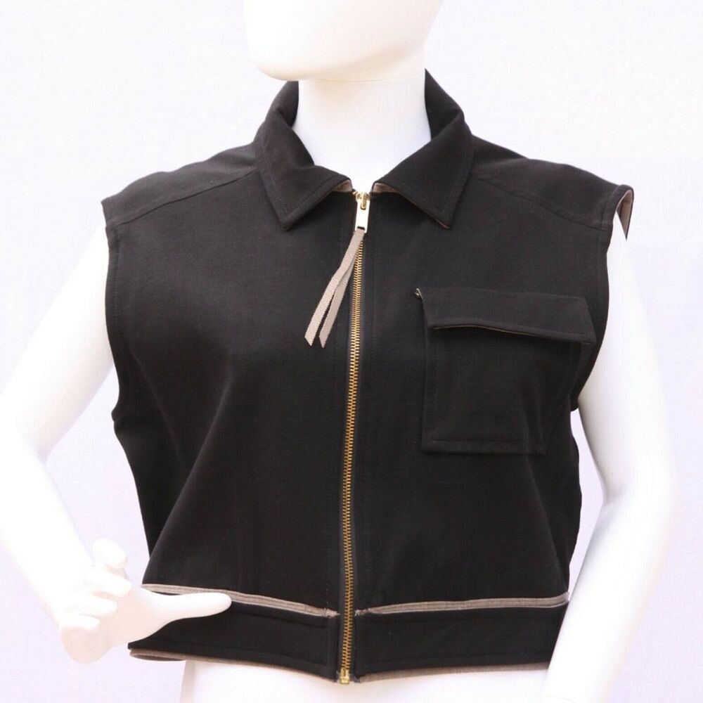 Marc by Marc Jacobs Black Crop Vest Twill Utility Pocket Zipper Front Womens S